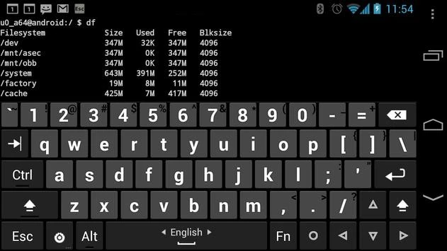 Vista del teclado Hacker’s Keyboard