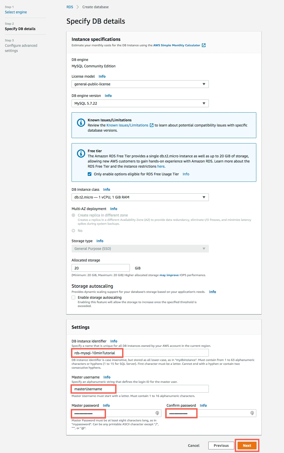 Configuración de instancia MySQL