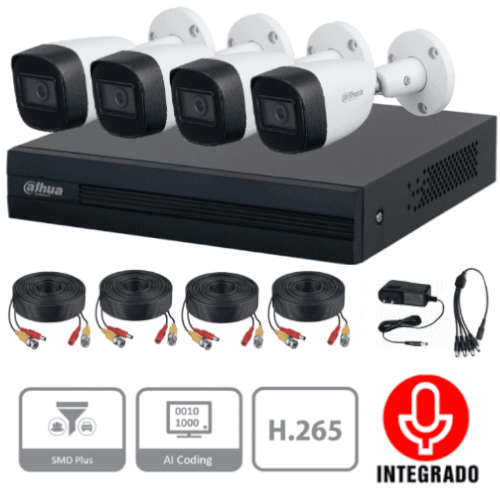 Kit Dahua 4 Cámaras Full Color 2 Megapíxeles DVR Cooper-I Wizsense 4 Ch + 1 IP o Hasta 5 Ch IP/ 4 Ch SMD Plus Garantía de 2 años