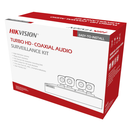 Kit TurboHD Hikvision HK1080CV 1080p DVR 4 Cámaras Bala Colorvu Fuente de Poder y Accesorios para Instalación incluidos Garantía de 2 años