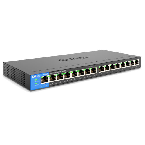 Switch LGS116P Linksys 16 Puertos Gigabit 8 Puertos POE 30 Watts por puerto y QOS para Escritorio Garantía de 2 años