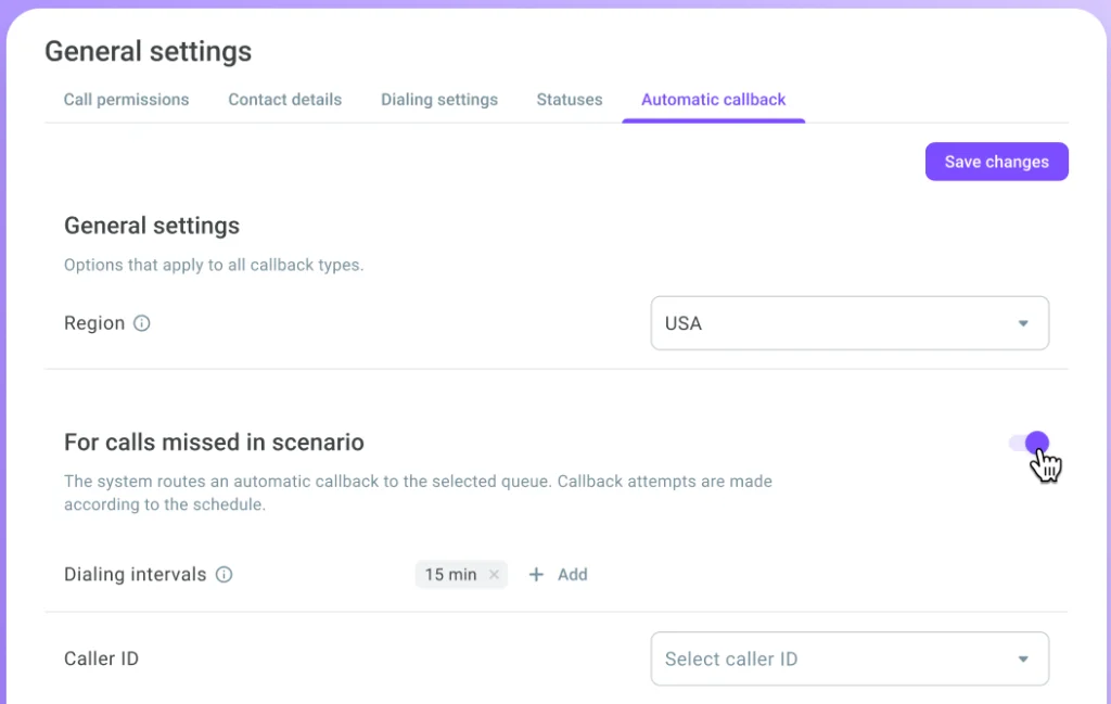 Configuración de devoluciones de llamada automáticas en Call Center Cloud