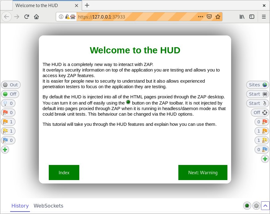 Pantalla de bienvenida del HUD de ZAP
